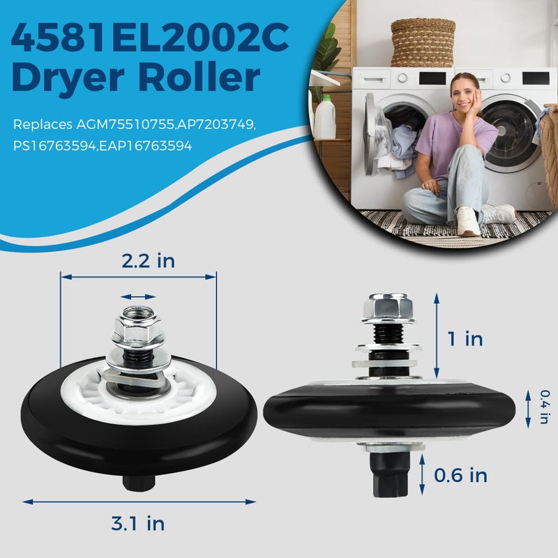 Romalon Dryer Repair Roller kit for Kenmore LG 4581EL2002C Roller Assembly 4561EL3002A Idler Pulley Assembly and 4400EL2001A (4400EL2001F) Dryer Belt - Image 2